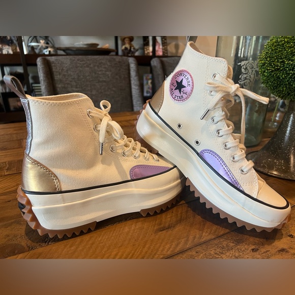 Converse Women's High-Top Platform Sneakers - Cream, Purple, and Gold - Picture 1 of 4